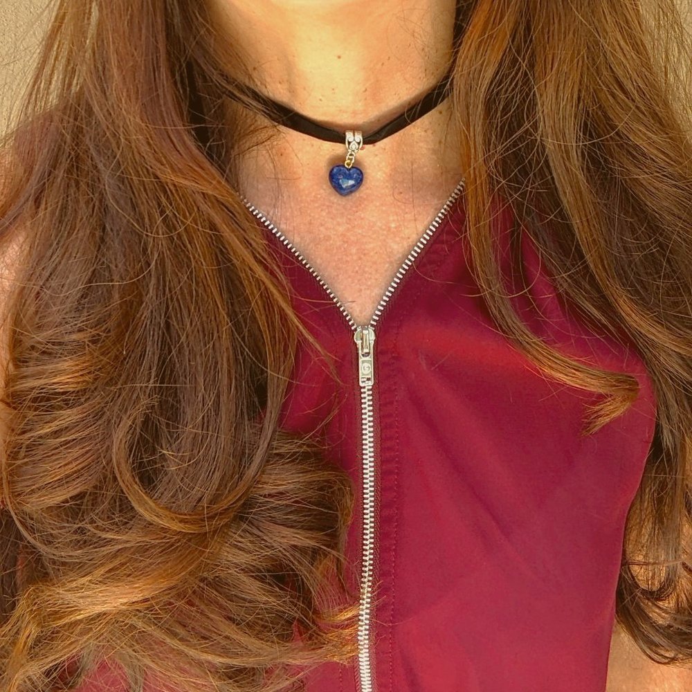 Handmade Blue Heart Charm Choker Necklace